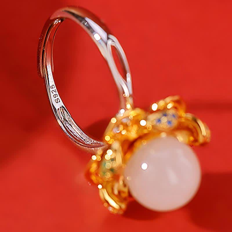 Handcrafted 925 Sterling Silver and Gold Jade Lotus Flower Ring