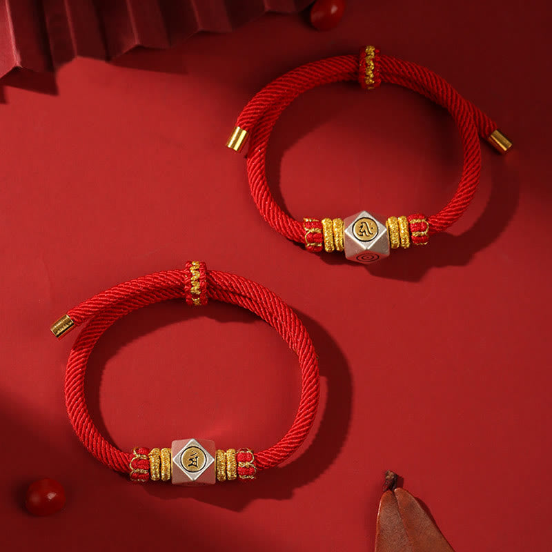 999 Sterling Silver Chinese Zodiac Natal Buddha Red Rope Luck Strength Handcrafted Kids Bracelet