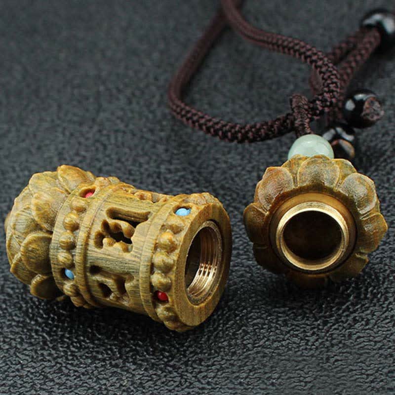 Tibet Green Sandalwood Rosewood Om Mani Padme Hum Lotus Positive Soothing Necklace Pendant