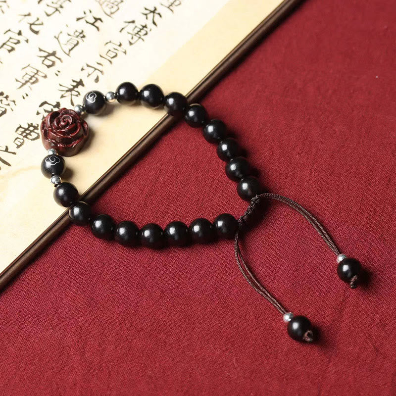 Handmade 8mm Small Leaf Red Sandalwood Beaded Unisex Bracelet