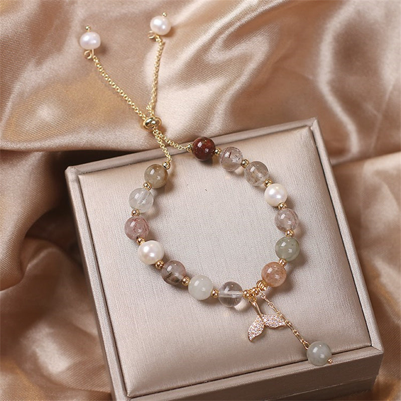 Crystalline Quartz & Copper Fishtail Charm Adjustable Energy Bracelet