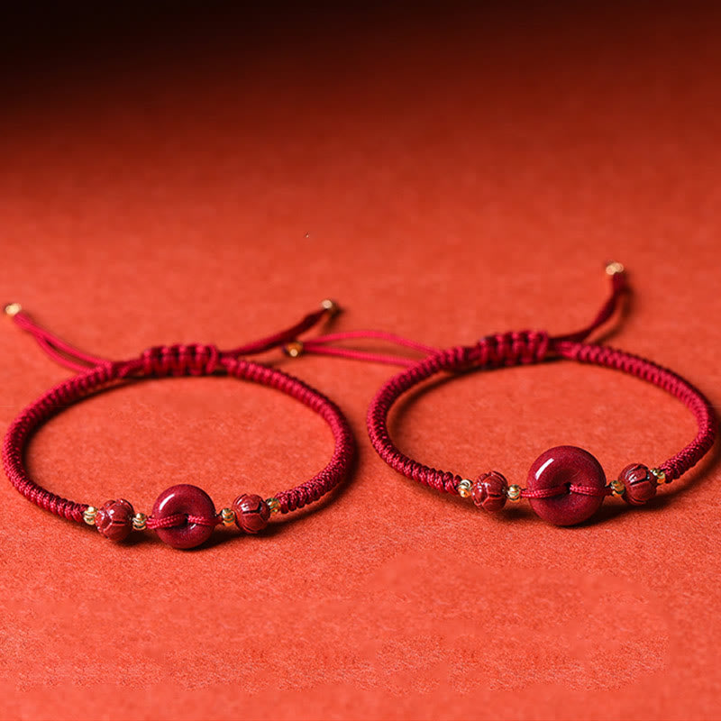 Handmade Cinnabar Peace Buckle Lotus Calm Blessing Braided Rope Bracelet