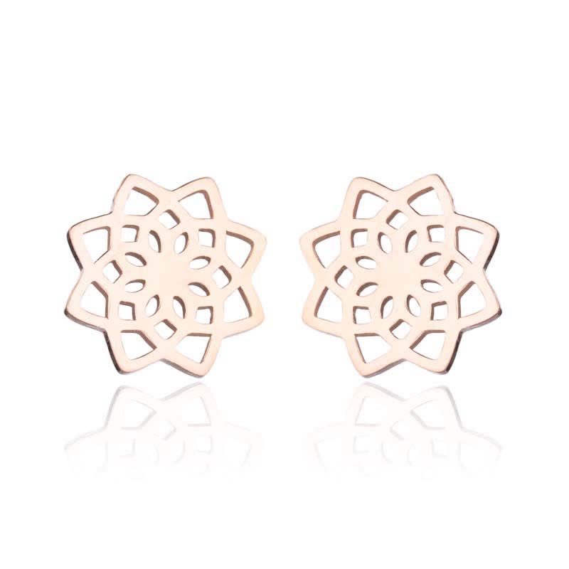 Tibetan Lotus Pattern Minimalist Stud Earrings for New Beginnings