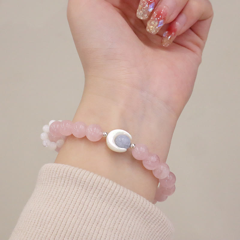 925 Sterling Silver Crescent Moon Natural Gemstone Charm Bracelet
