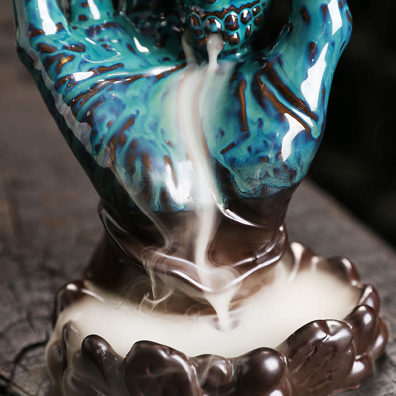 Ceramic Skull and Skeletal Hand Backflow Incense Burner for Atmospheric Meditation