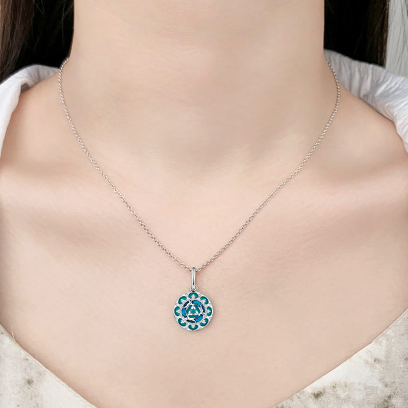 925 Sterling Silver Round Three Rabbits Turquoise Balance Necklace Pendant