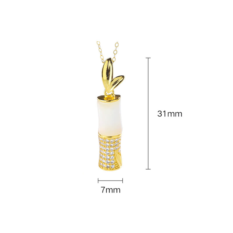 925 Sterling Silver Hetian White Jade Bamboo Happiness Necklace Pendant