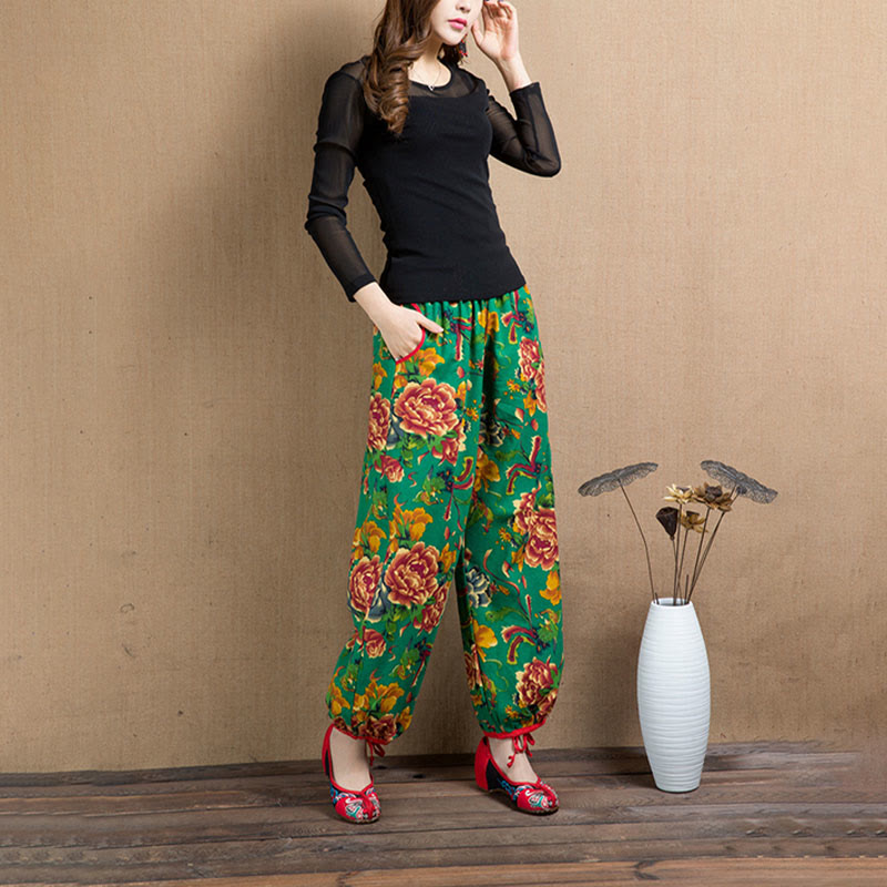 Breathable Floral Meditative Harem Pants with Pockets