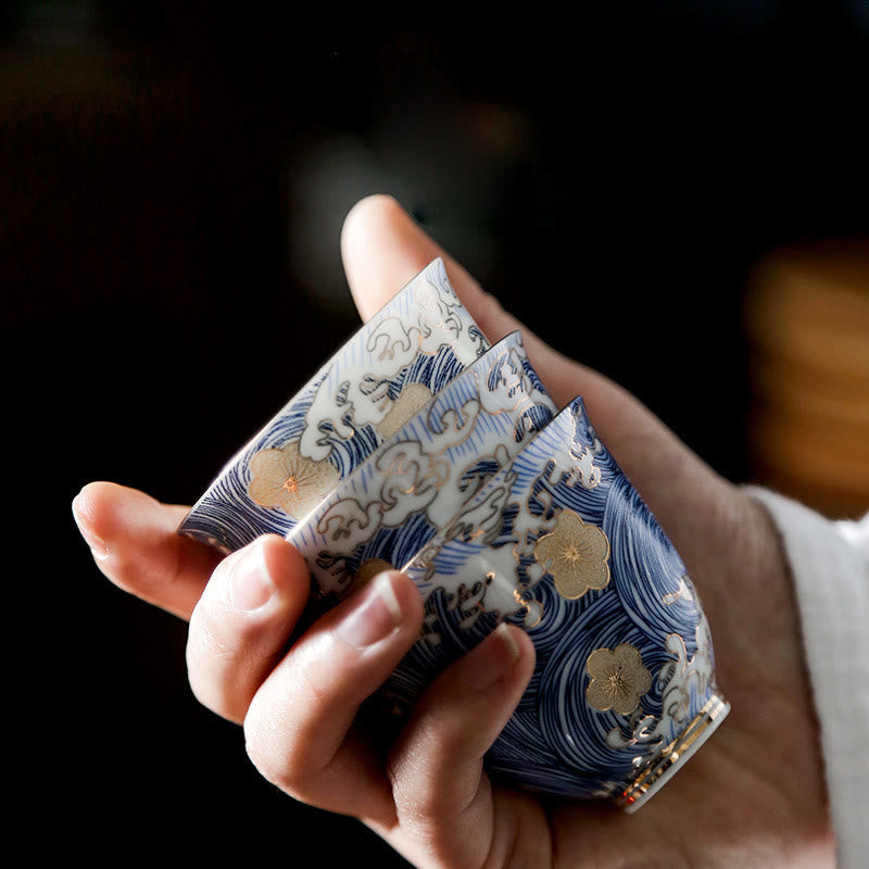 Vintage Ocean Sea Waves Ceramic Teacup Tea Cups