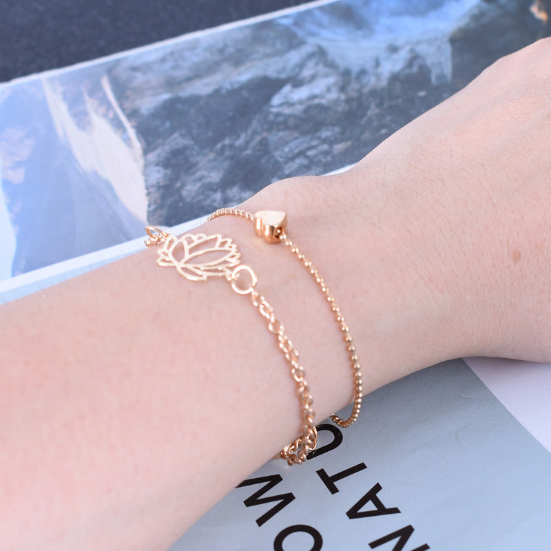 2Pcs Lotus Flower Love Heart Enlightenment Bracelet