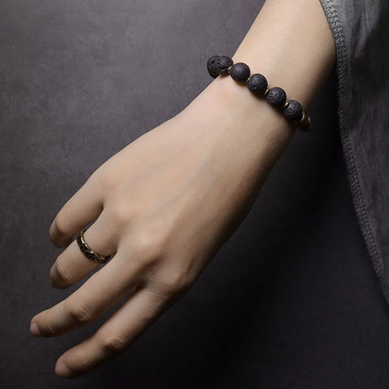 Lava Rock Stone Rainbow Obsidian Copper Support Healing Bracelet
