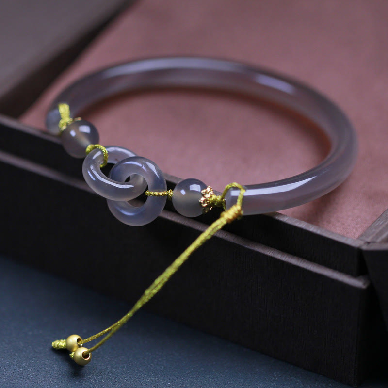 Natural Gray Agate Double Peace Buckle Balance Bracelet Bangle