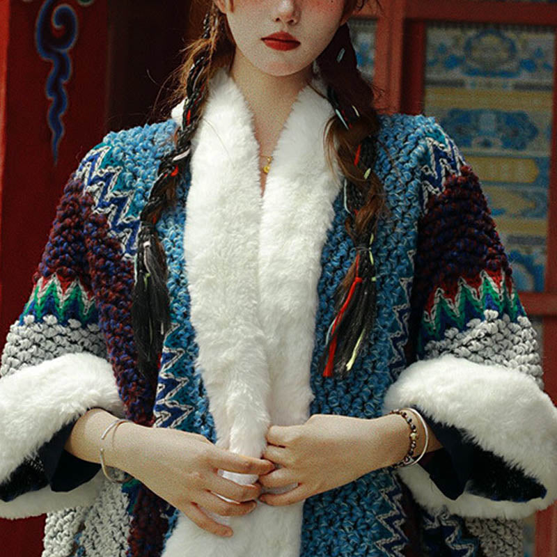 Tactile Striped Knitted Travel Meditation Tibetan Shawl