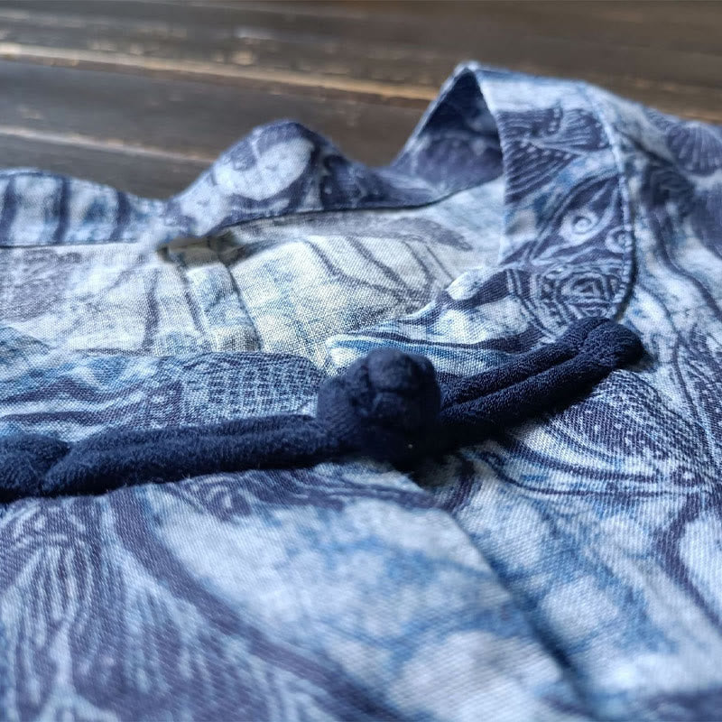 Ramie Linen Floral Stand Collar Meditation Jacket Shirt
