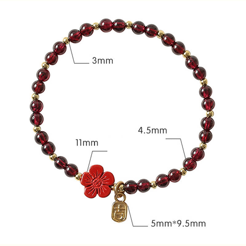 14K Gold Plated Natural Garnet Cinnabar Flower Calm Bracelet