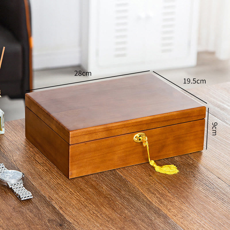 Vintage Wooden Jewelry Box Two-Layer Solid Wood Jewelry Storage Box