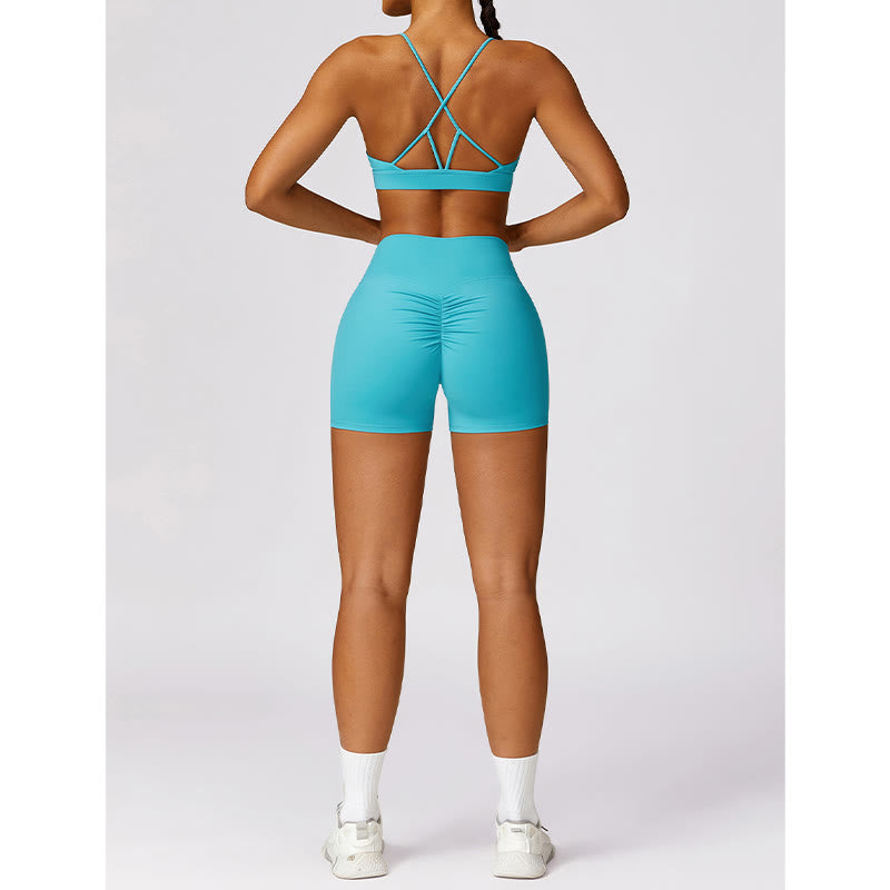 Gym Sports Yoga Backless Bra Crop Tank Top Breathable Shorts