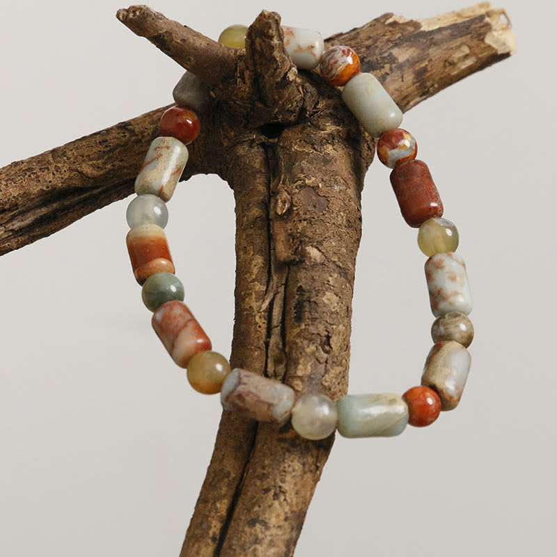 Natural Imperial Sea Sediment Jasper and Agate Beaded Stone Bracelet