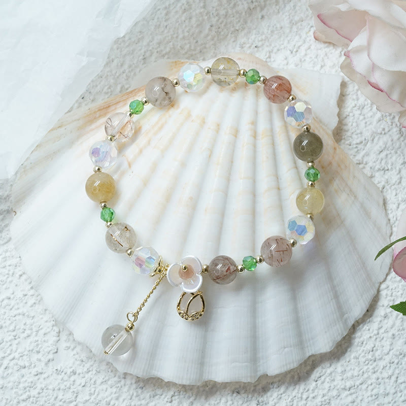Natural Clear Quartz and Floral Gemstone Bracelet for Emotional Clarity
