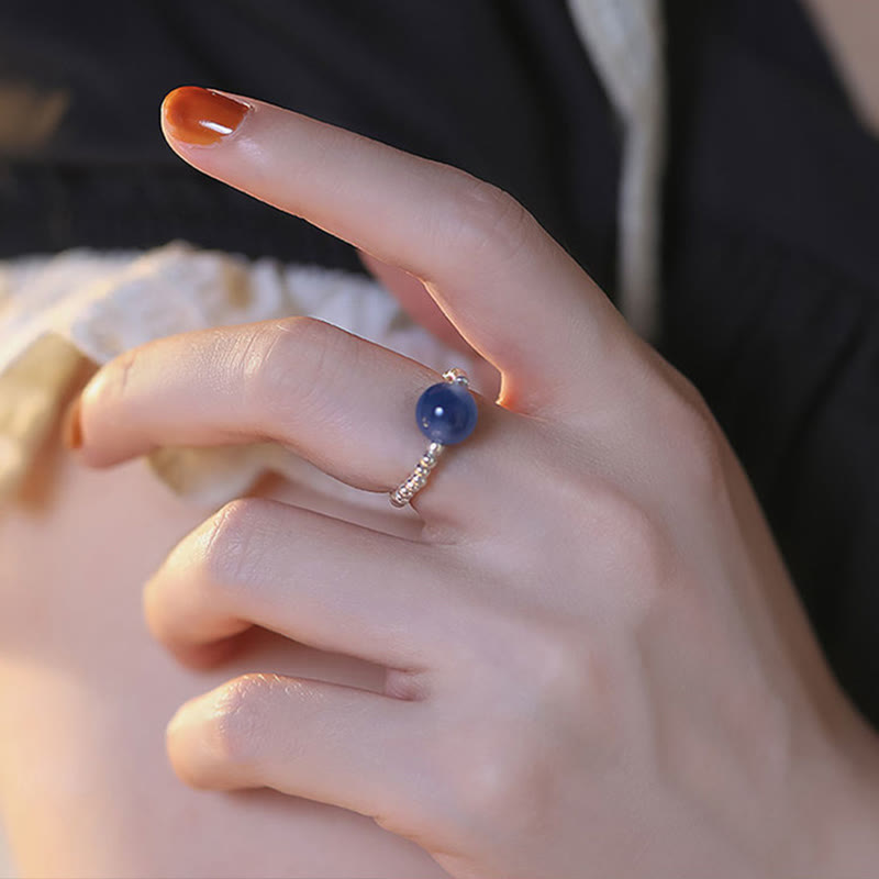 925 Sterling Silver Blue Candy Agate Healing Bead Ring