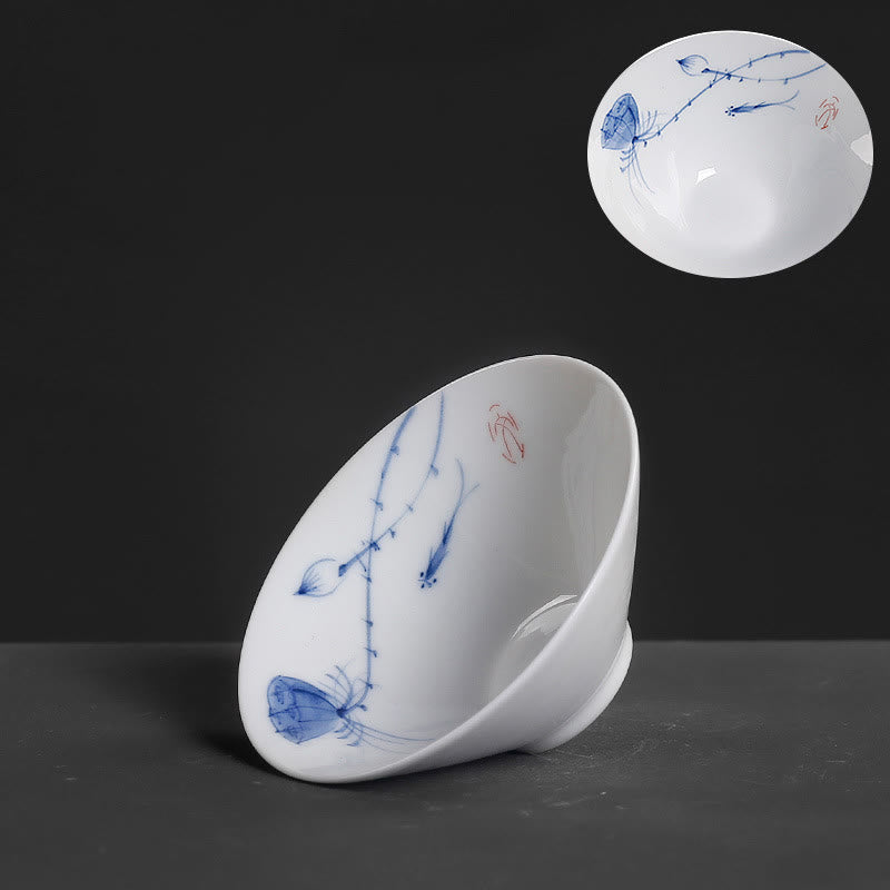 Vintage Plum Orchid Bamboo Chrysanthemum Lotus Koi Fish Ceramic Teacup Kung Fu Tea Cups