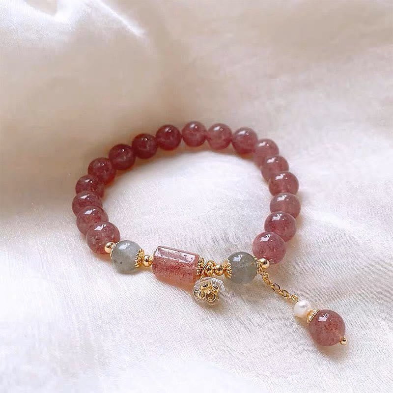 Natural Strawberry Quartz Zircon Flower Positive Charm Bracelet
