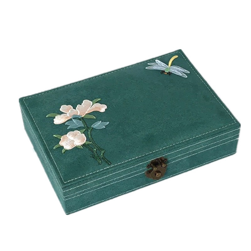 Floral & Dragonfly Flannel Single Layer Jewelry Organizer Box