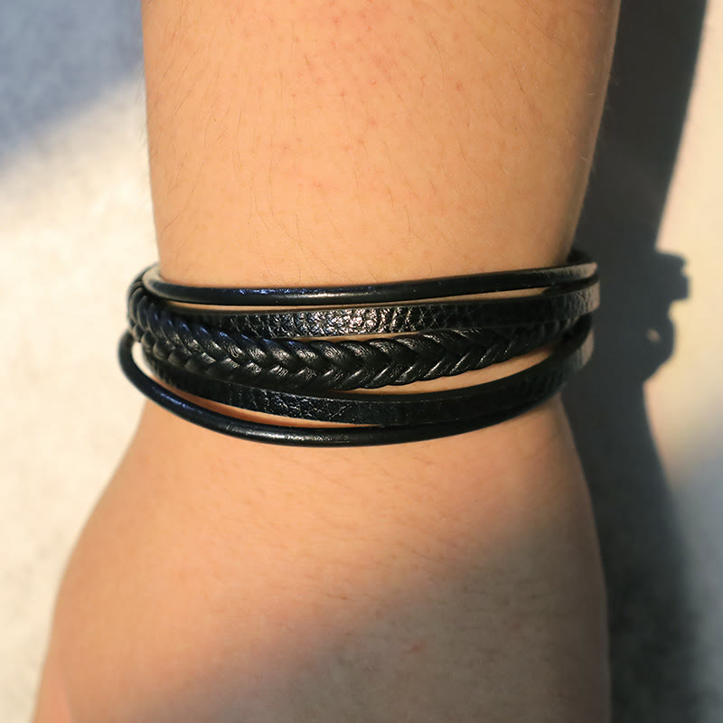 Natural Lava Rock Black Onyx Bead Leather Bracelet