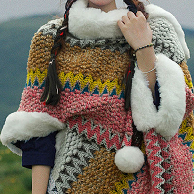 Tactile Striped Knitted Travel Meditation Tibetan Shawl