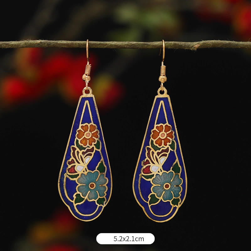 Artistic Copper Alloy Lotus Butterfly and Flower Motif Drop Earrings