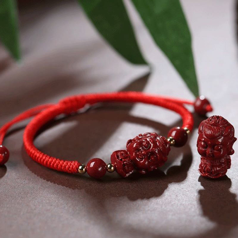 Handcrafted Cinnabar Zodiac Guardian Buddha Red String Adjustable Bracelet