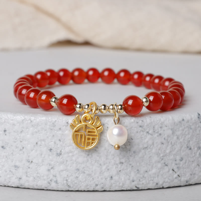 Year of the Dragon Red Agate Jade Peace Buckle Fu Character Success Bracelet