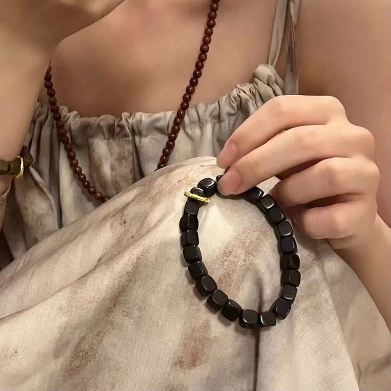Tibetan Square Ebony Wood and Copper Minimalist Meditation Bracelet