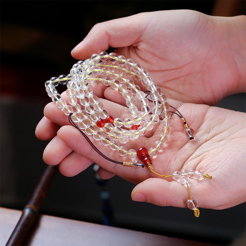 108 Mala Beads 925 Sterling Silver Natural White Agate Red Agate Quadruple Wrap Protection Bracelet