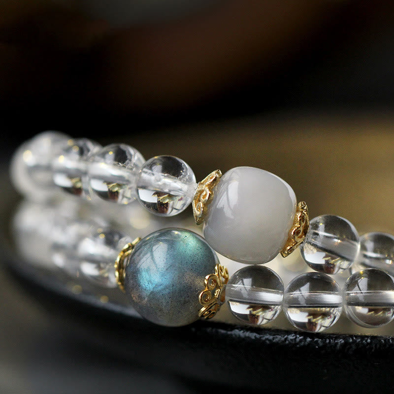 925 Sterling Silver Chinese Zodiac Natal Buddha White Crystal Meditation Triple Wrap Bracelet