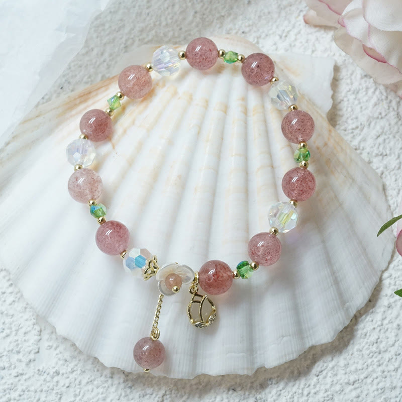 Natural Clear Quartz and Floral Gemstone Bracelet for Emotional Clarity