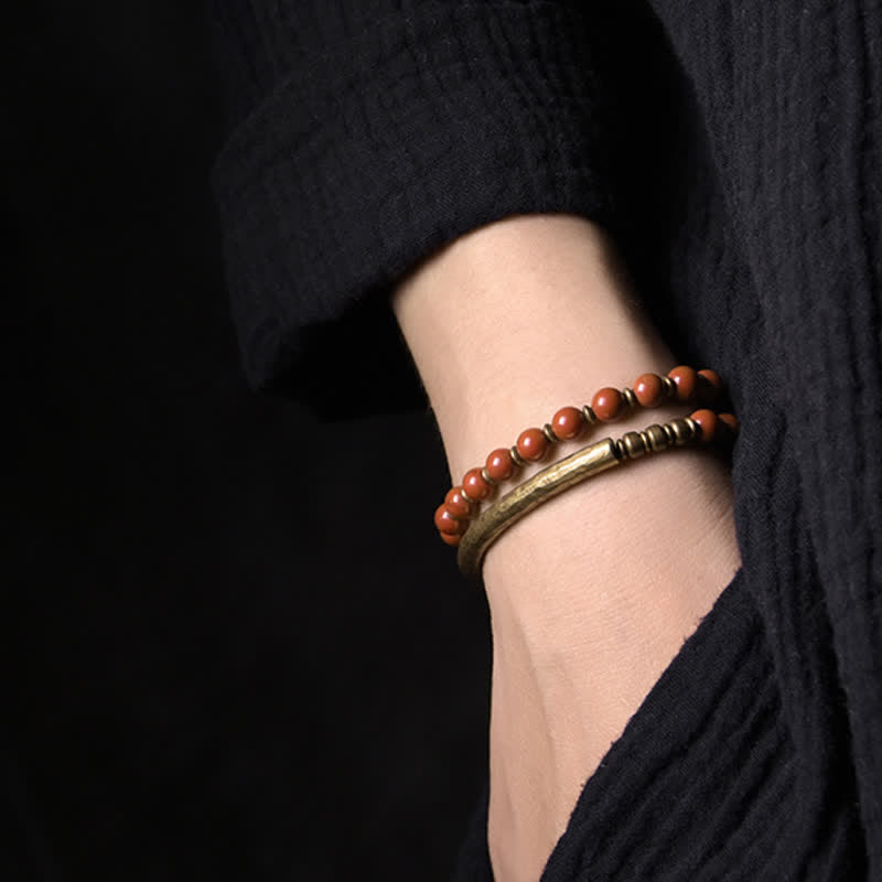 Handmade Red Jasper Moss Agate or Black Obsidian Copper Wrap Couple Bracelet