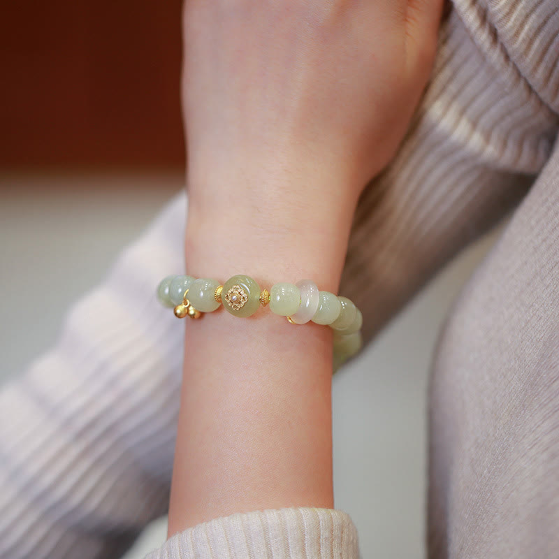 925 Sterling Silver Plated Gold Natural Hetian Jade Luck Necklace Pendant Bracelet Set