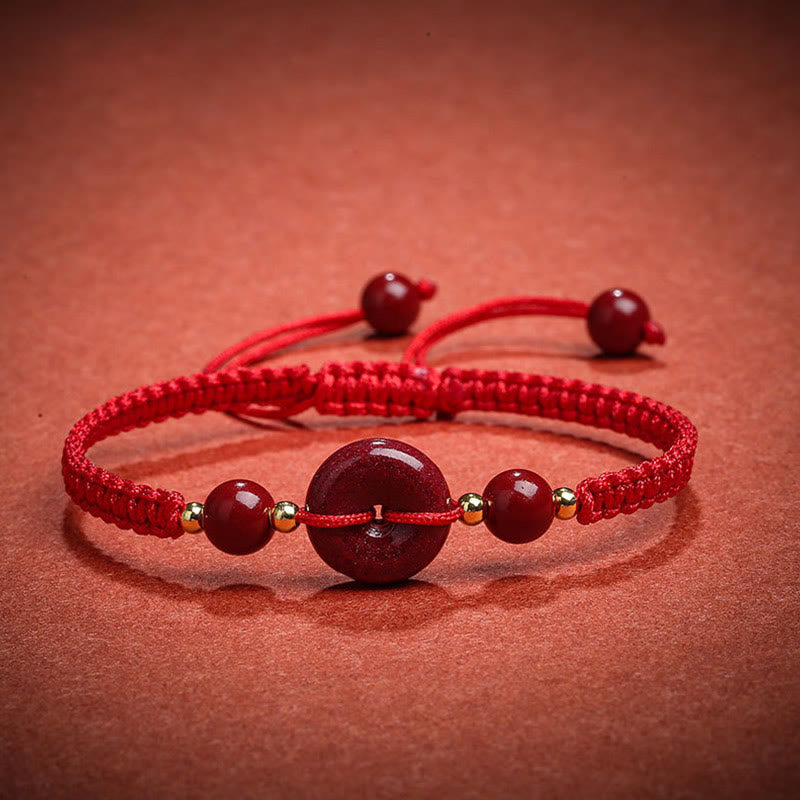 Natural Cinnabar Ping An Kou Adjustable Red String Bracelet