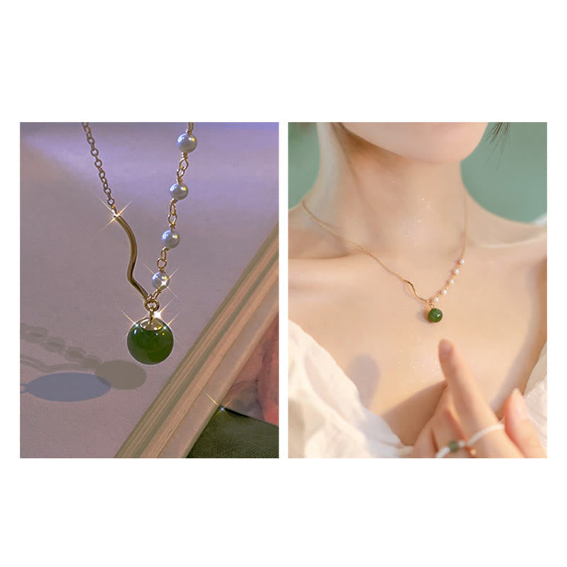 Natural Hetian Jade Pearl Luck Bead Necklace Pendant