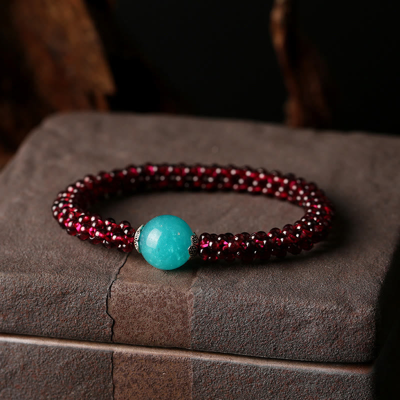 Natural Garnet Pink Crystal Red Agate Amazonite Bead Protection Bracelet