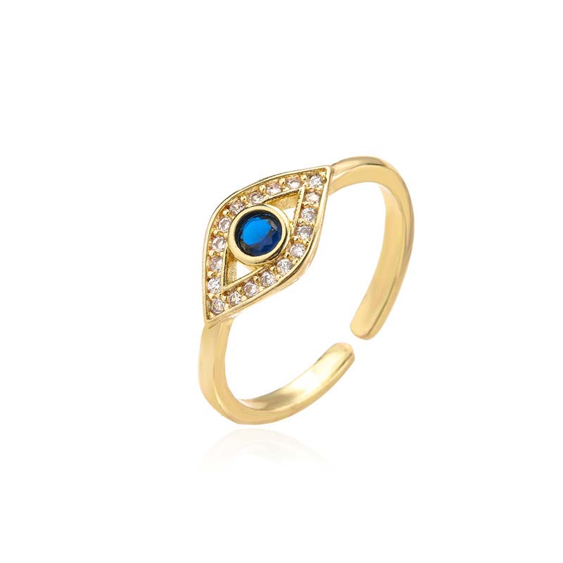 Handmade Adjustable Copper Evil Eye Open Band Ring