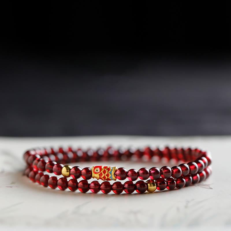 999 Gold Koi Fish Natural Garnet Protection Bracelet