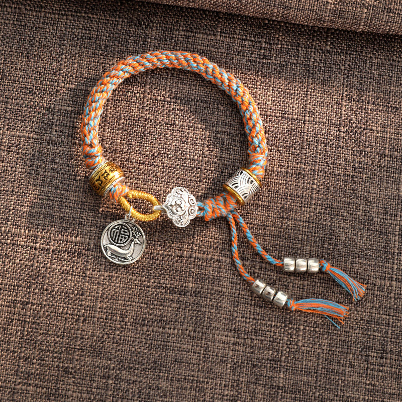 Handmade Tibetan Om Mani Padme Hum Fu Character Luck Fortune Braided Bracelet