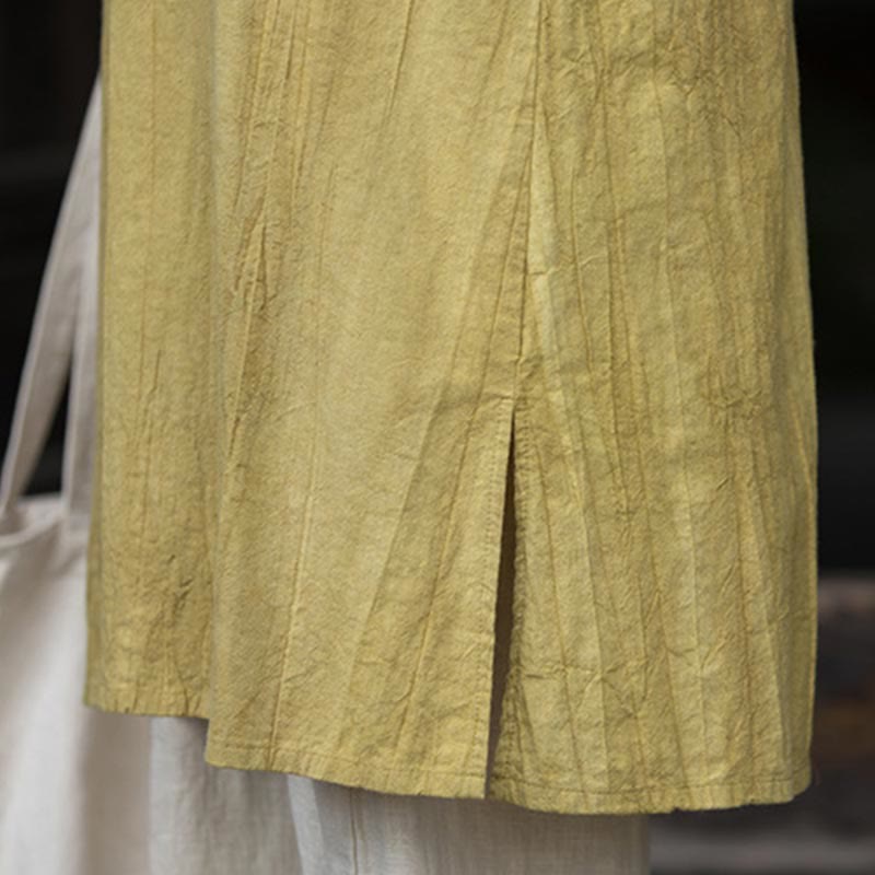 Ramie Linen Tie-Dye Frog-Button Meditation Midi Dress & Wide-Leg Pants Set