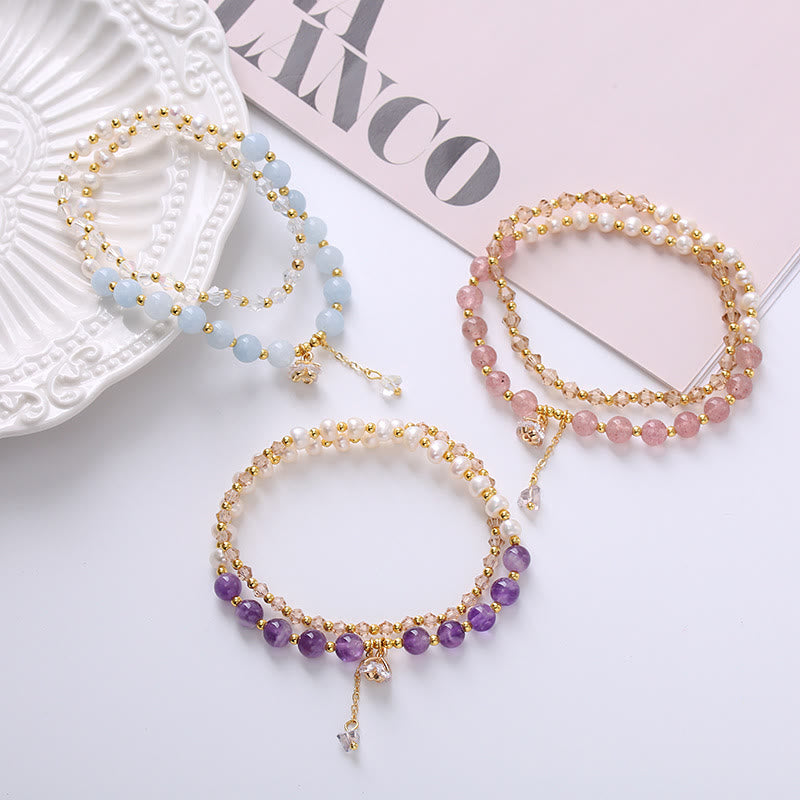 Natural Pearl and Gemstone Double Wrap Bracelet for Spiritual Balance