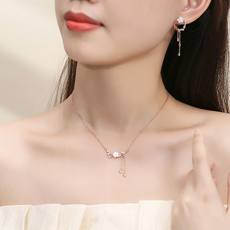 925 Sterling Silver Flower Butterfly Love Necklace Pendant Earrings Set