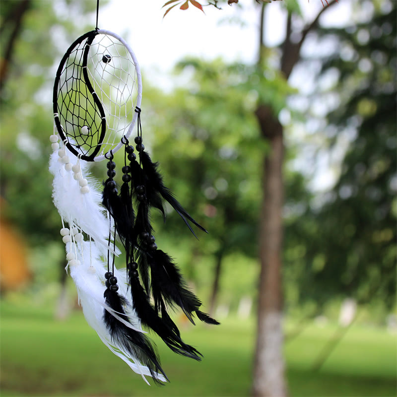 Yin Yang Dream Catcher Circular Net with Feathers Balance Decoration