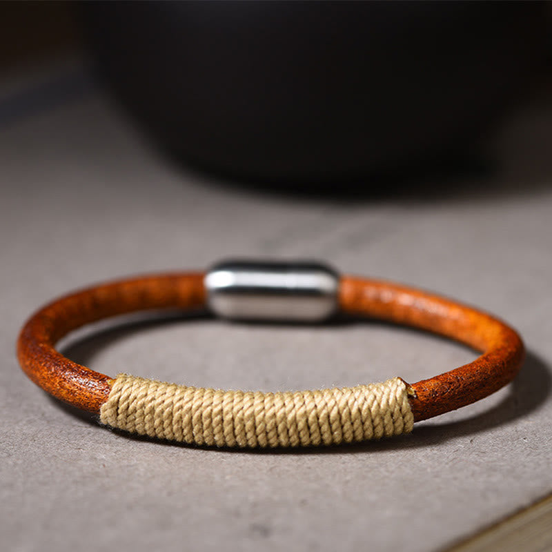 Tibetan Leather Handmade Five Elements Luck Braid String Buckle Bracelet