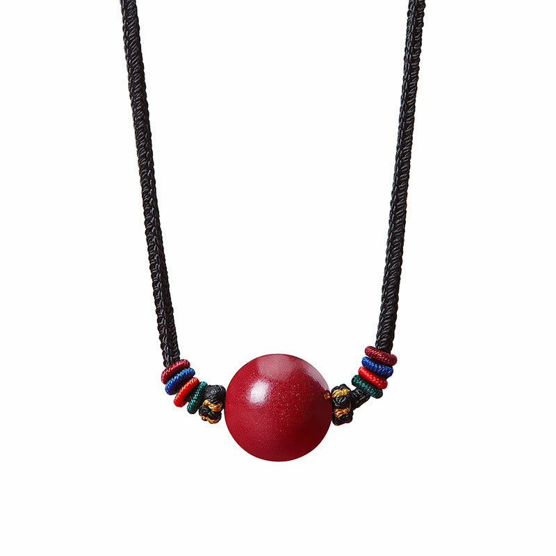 Cinnabar Bead Blessing String Necklace Pendant